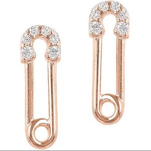 Rose gold dipped safety pin earrings with crystals